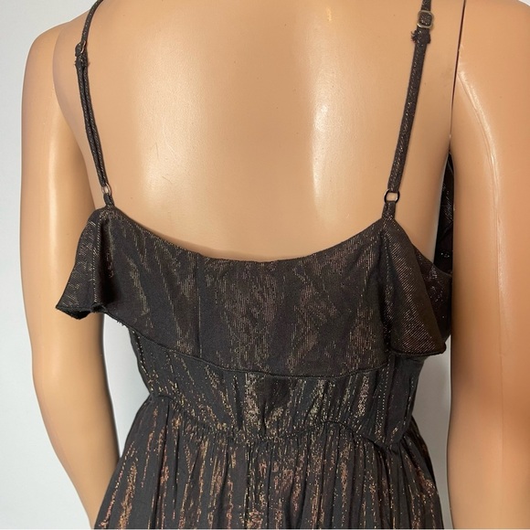 Amadi Anthropologie Black and Bronze Metallic Ruffle Dress size M NWT Party - Picture 6 of 9